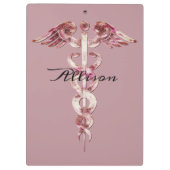 Zuster's Blush Roos Stylish Medical Caduceus Custo Klembord (Achterkant)
