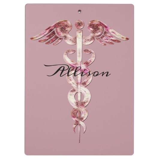 Zuster's Blush Roos Stylish Medical Caduceus Custo Klembord (Achterkant)