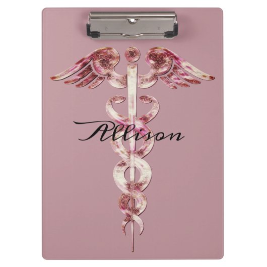 Zuster's Blush Roos Stylish Medical Caduceus Custo Klembord (Voorkant)