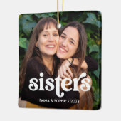 Zusters | Boho tekst overlay met twee foto's Keramisch Ornament (Links)