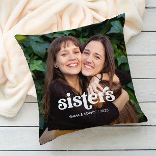 Zusters   Boho tekst overlay met twee foto's Kussen