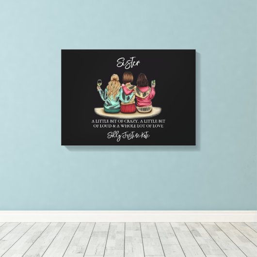 Zusters Dag Aangepaste Namen Plaquette – Gepersona Canvas Afdruk (Insitu (Houten vloer))