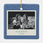 Zusters Eenvoudig Modern Blauwe Stippen Aangepaste Keramisch Ornament (Achterkant)