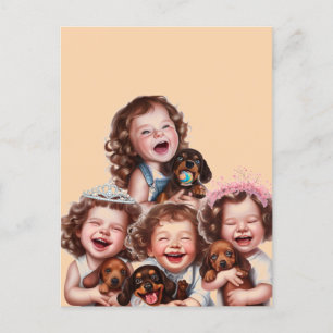 Zusters en teckel puppies briefkaart