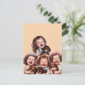 Zusters en teckel puppies briefkaart (Staand voorkant)