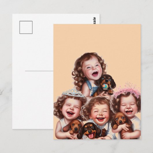 Zusters en teckel puppies briefkaart (Voorkant / Achterkant)