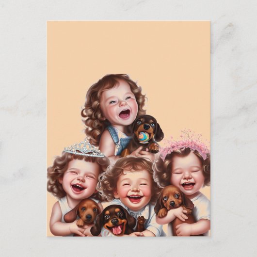 Zusters en teckel puppies briefkaart (Voorkant)