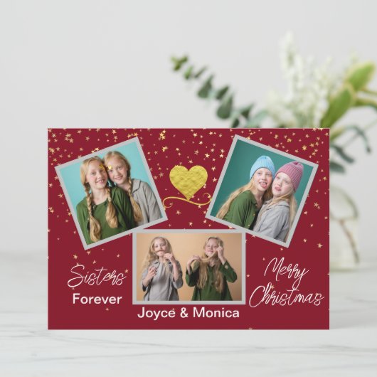 Zusters Forever Christmas Red fotocollage Feestdagenkaart (Staand voorkant)