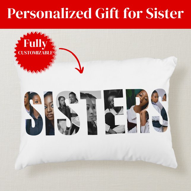 Zusters Foto Collage Accent Kussen (Sisters Photo Collage Accent Pillow)
