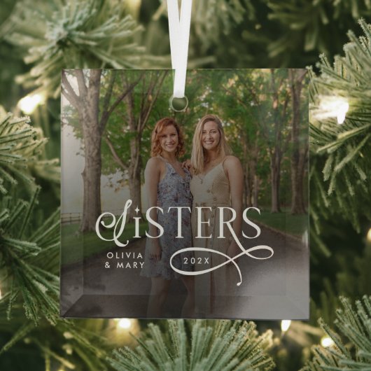 Zusters Foto Persoonlijk Monogram Glas Ornament (Insitu)