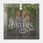 Zusters Foto Persoonlijk Monogram Glas Ornament (Voorkant)