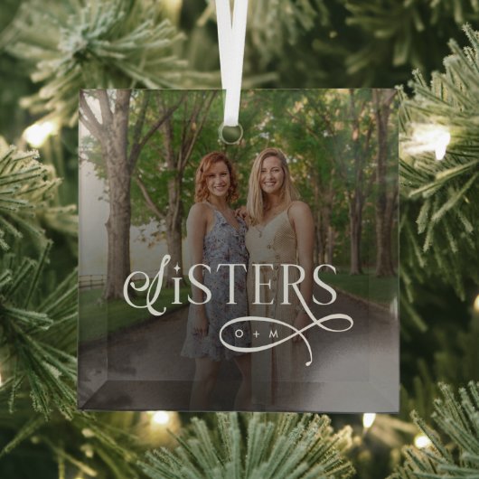 Zusters Foto Persoonlijk Monogram Glas Ornament (Insitu)