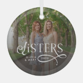 Zusters Foto Persoonlijk Monogram Glas Ornament (Voorkant)