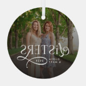 Zusters Foto Persoonlijk Monogram Glas Ornament (Achterkant)