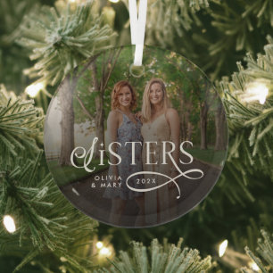 Zusters Foto Persoonlijk Monogram Glas Ornament