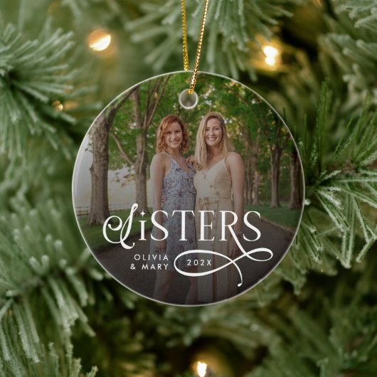 Zusters Foto Persoonlijk Monogram Keramisch Ornament (Boom)