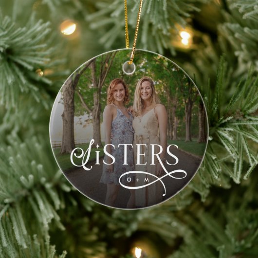 Zusters Foto Persoonlijk Monogram Keramisch Ornament (Boom)