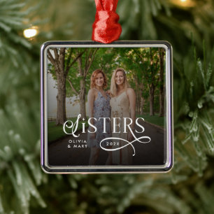 Zusters Foto Persoonlijk Monogram Metalen Ornament