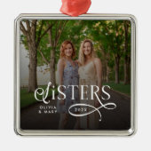 Zusters Foto Persoonlijk Monogram Metalen Ornament (Voorkant)