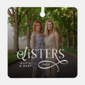Zusters Foto Persoonlijk Monogram Metalen Ornament (Achterkant)