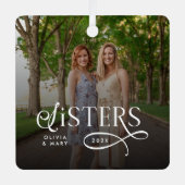 Zusters Foto Persoonlijk Monogram Metalen Ornament (Voorkant)