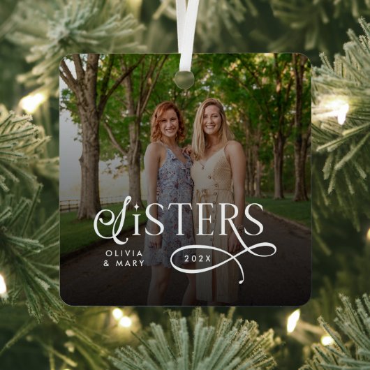 Zusters Foto Persoonlijk Monogram Metalen Ornament (Insitu)