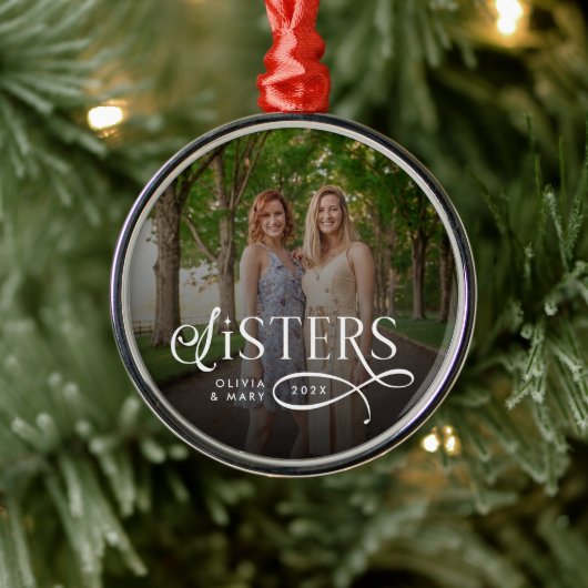 Zusters Foto Persoonlijk Monogram Metalen Ornament (Boom)