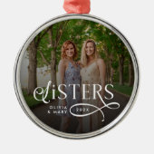 Zusters Foto Persoonlijk Monogram Metalen Ornament (Voorkant)