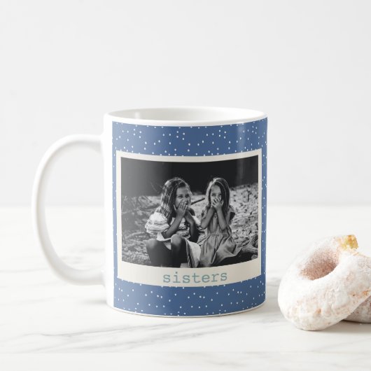 Zusters Foto Simple Moderne Blue Stippen Gepersona Koffiemok (Met donut)