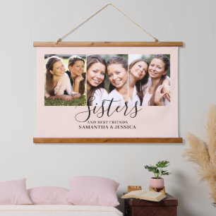 Zusters Fotocollage Hout Topped Wandtapijt Hangend Wandkleed