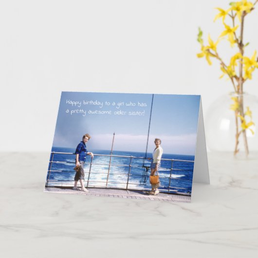 Zusters humoristische retro zuster verjaardag naut kaart (Gele Bloem)