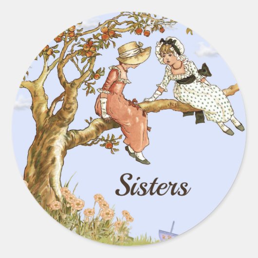 Zusters,  Meisjes in Appelboom Ronde Sticker (Voorkant)