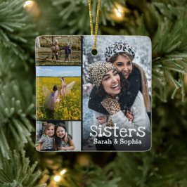 Zusters Modern gepersonaliseerd 8 fotocollage Keramisch Ornament