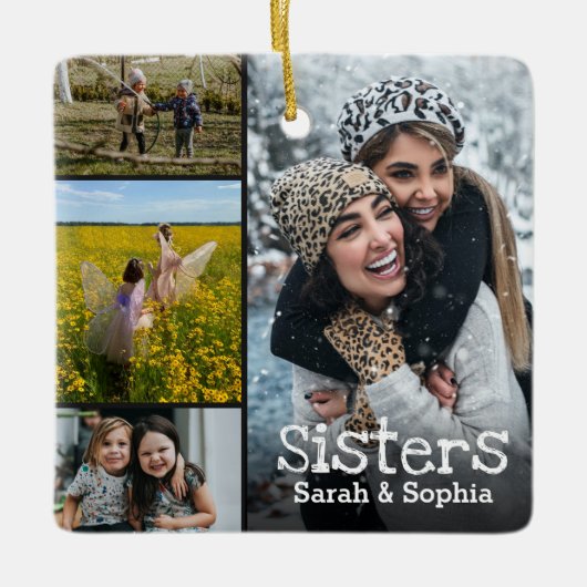 Zusters Modern gepersonaliseerd 8 fotocollage Keramisch Ornament (Voorkant)