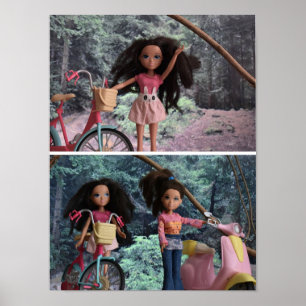 Zusters ontmoeten elkaar in het bos. poster