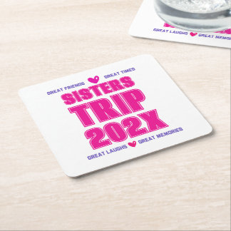 Zusters Reis 202X Aangepast Jaar Vakantie Vibe Lie Kartonnen Onderzetters