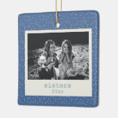 Zusters Simple Modern Blue Stippen Gepersonaliseer Keramisch Ornament (Links)