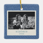 Zusters Simple Modern Blue Stippen Gepersonaliseer Keramisch Ornament (Voorkant)