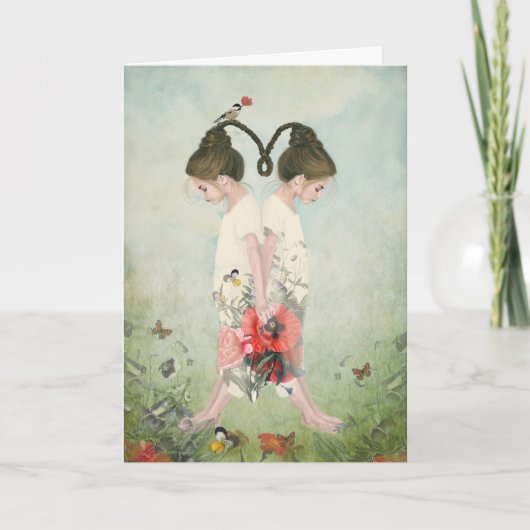 Zusters, tweeling, bloem, fijne kunst kaart (Voorkant)