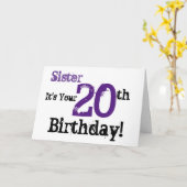 Zuster's twintigste verjaardag groet in het zwart, kaart (Gele Bloem)