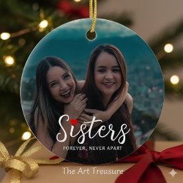 Zusters Verbonden in Hart Foto Aandenken Wit Keramisch Ornament
