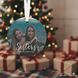 Zusters Verbonden in Hart Foto Aandenken Wit Ornament