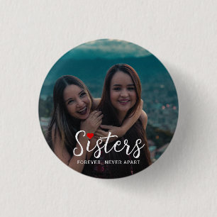 Zusters Verbonden in Hart Foto Aandenken Wit Ronde Button 3,2 Cm