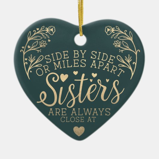 Zusters verbonden op hartfoto Keepomwille Green Keramisch Ornament (Voorkant)