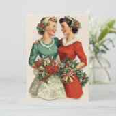 Zusters Vriendin Vakantie Kerstkaart Retro Jaren 5 (Staand voorkant)
