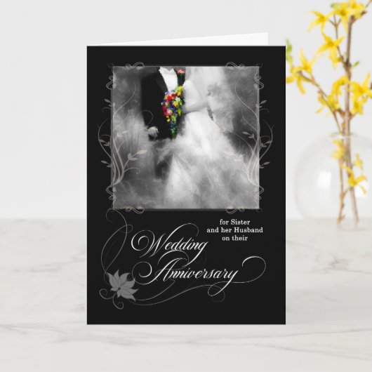 Zuster's Wedding Jubileum Black and White Kaart (Gele Bloem)