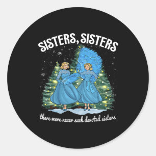 Zusters Wit Kerstfilm 1954 Xmas Sneeuwdeksel Ronde Sticker