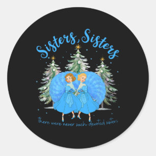 Zusters Wit Kerstfilm 1954 Xmas Sneeuwdeksel Ronde Sticker