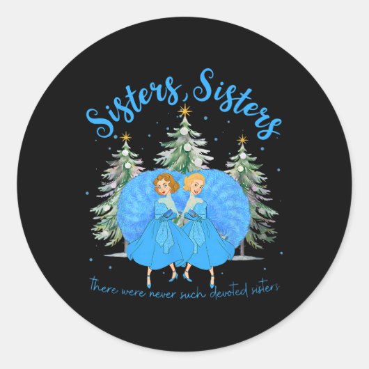 Zusters Wit Kerstfilm 1954 Xmas Sneeuwdeksel Ronde Sticker (Voorkant)