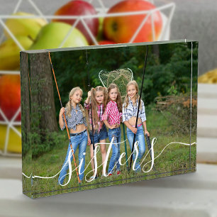 Zusters Witte Script Overlay Aangepast Fotoblokken